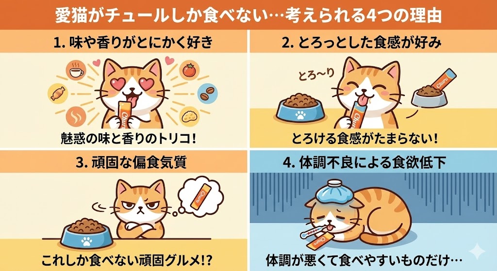 愛猫がチュールしか食べない4つの理由
