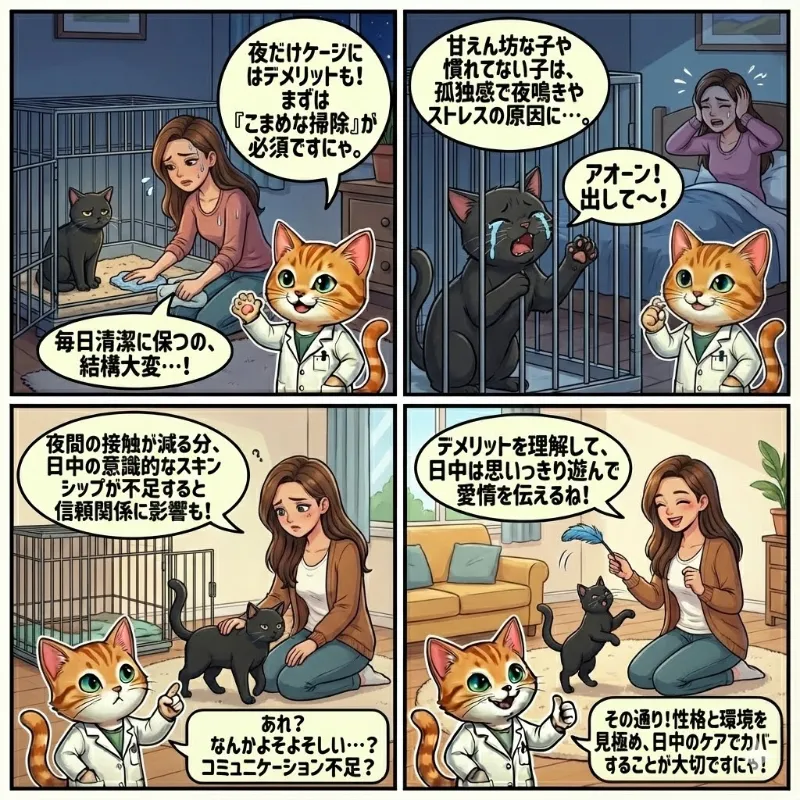 猫を寝る時だけケージに入れるデメリット3つ