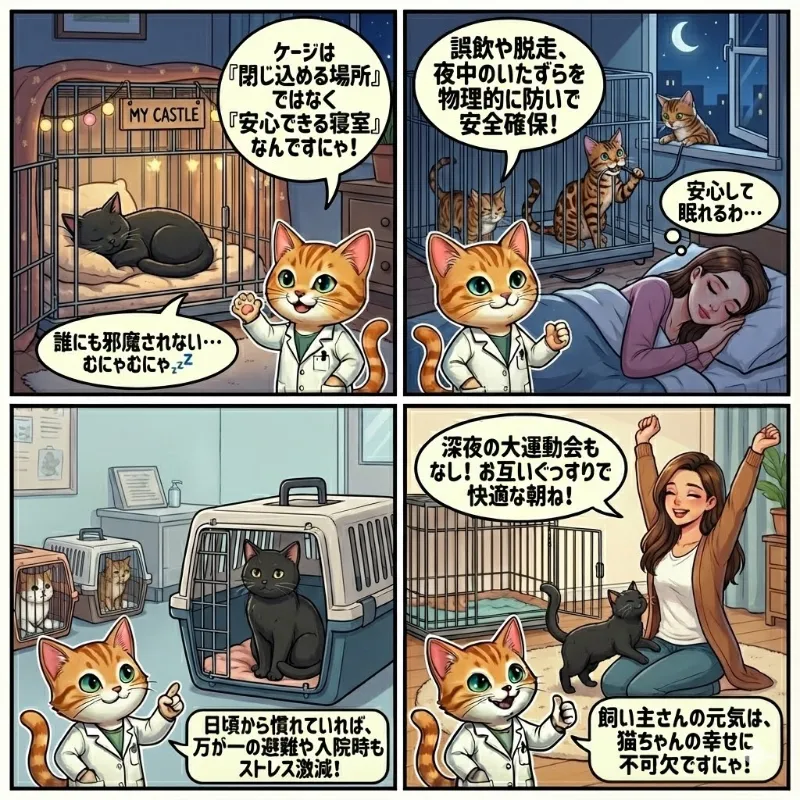 猫を寝る時だけケージに入れるメリット4つ