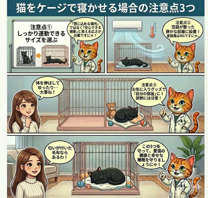 猫をケージで寝かせる場合の注意点3つ