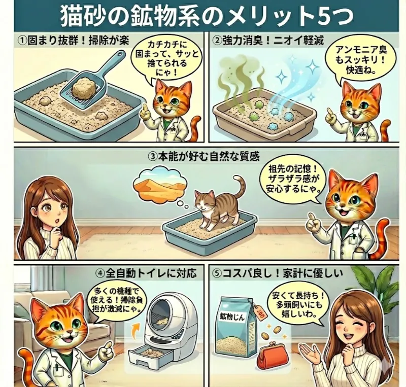 猫砂の鉱物系のメリット5つ