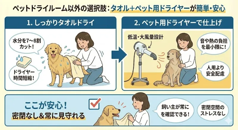 ペットドライルーム以外で乾かすならタオル＋ペット用ドライヤーが簡単